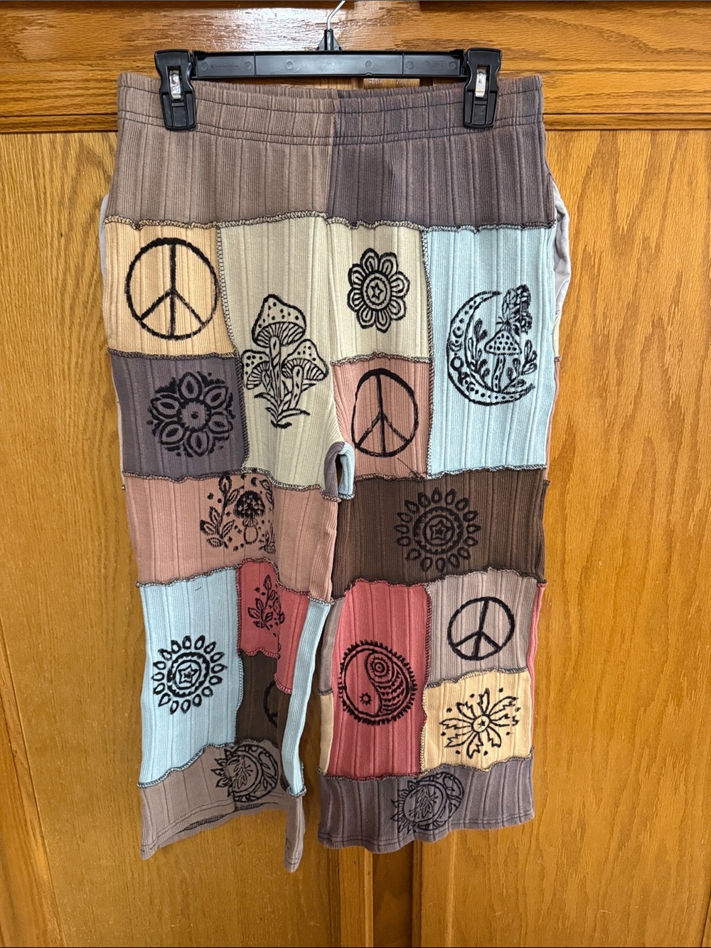 Women’s Wide Leg Patchwork Ribbed Pants in Multicolor